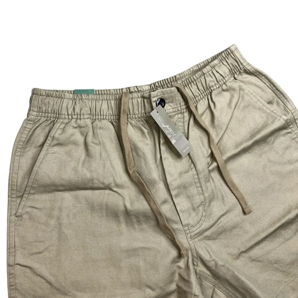 J Crew Pier Shorts Mens S Khaki Cotton Linen Blend 5.5” Drawstring Casual CH204